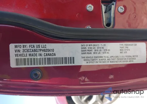 2023 Chrysler 300 300S z USA, uszkodzony, nr VIN 2C3CCABG7PH620410